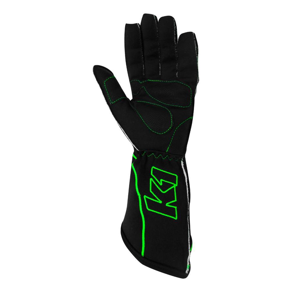 K1 RaceGear RS1 Karting Gloves 13-RS1-V-L Driving Gloves, Gloves, One Layer, Polyester/Leather, Black/Green, Large, Pair thumbnail 2