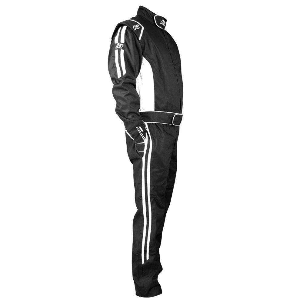K1 RaceGear Challenger Driving Suits 20-CHL-NW-M Suits, Challenger, One-piece, One Layer, Fire-retardant Cotton, Black with White Stripe, SFI 3.2A/1, Men's Medium, Each thumbnail 2