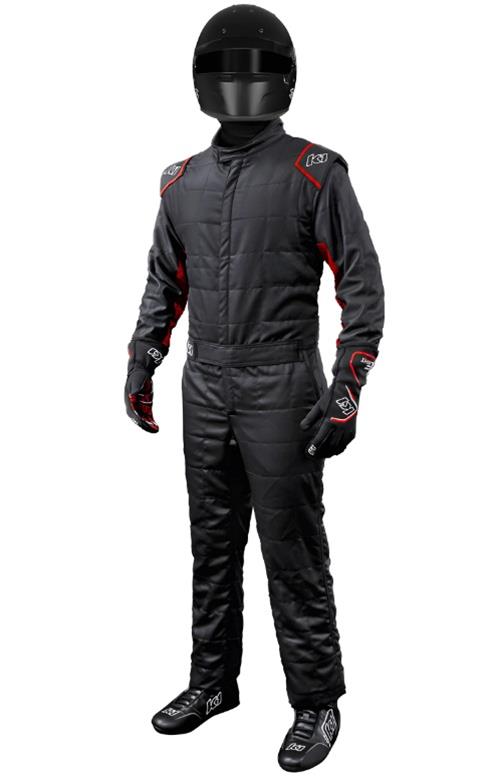 K1 RaceGear Outlaw Racing Suits 20-OTL-NR-ML Driving Suits, Suits, SFI 3.2A/5, One-piece, Multi-Layer, Nomex, Black/Red, Men's Medium/Large, Each
