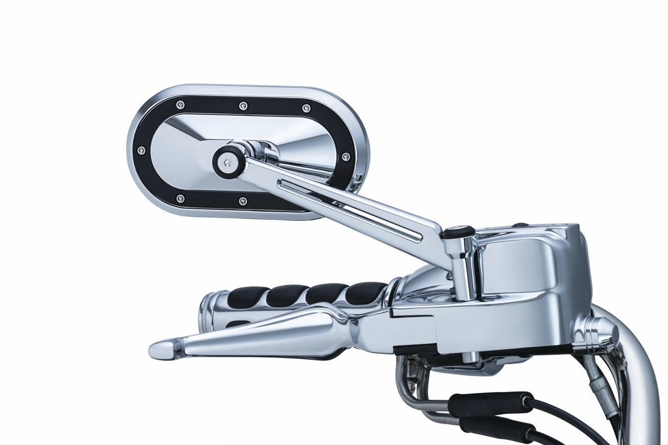 Kuryakyn Heavy Industry Mirrors 1765 Side View Mirrors, Industry, Flat Glass, Manual, Oval Shape, Aluminum, Chrome/Satin Black, Pair