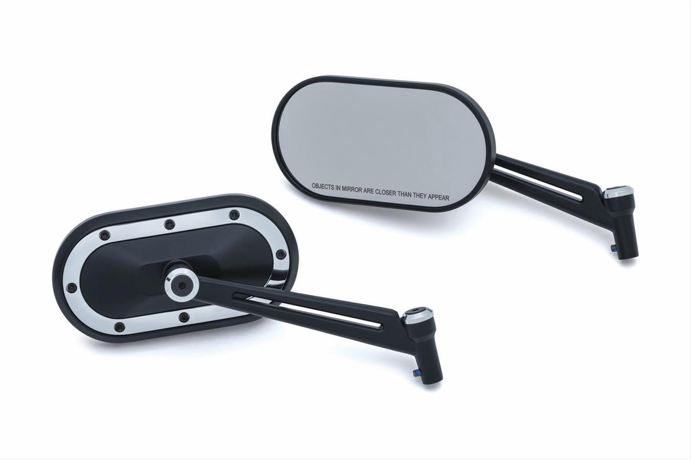 Kuryakyn Heavy Industry Mirrors 1766 Side View Mirrors, Industry, Flat Glass, Manual, Oval Shape, Aluminum, Satin Black/Chrome, Pair