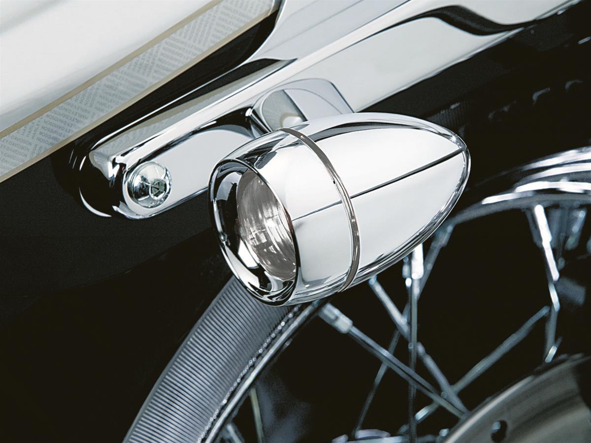 Kuryakyn Deep Dish Bezels 2109 Turn Signal Bezels, Dish, Steel, Chrome, Red Lens, Harley-Davidson®, Pair
