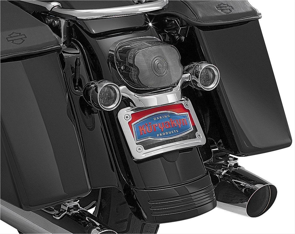 Kuryakyn Curved License Plate Frames 3157 Mounts, Curved, Steel, Chrome, Kit
