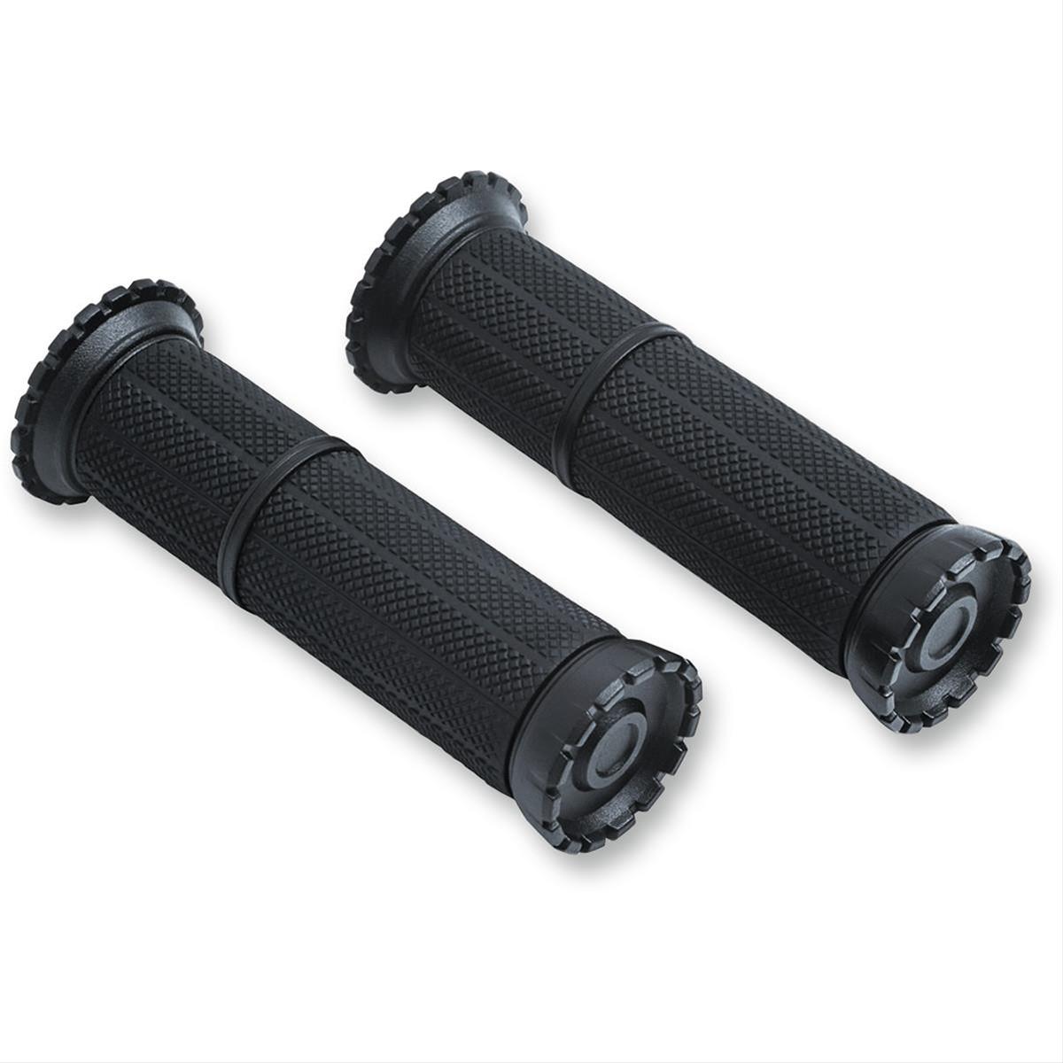 Kuryakyn Riot Grips 3582 Grips, Riot, Aluminum, Black, Twist Throttle Compatible, 1 in. Bar Diameter, Harley-Davidson®, Pair
