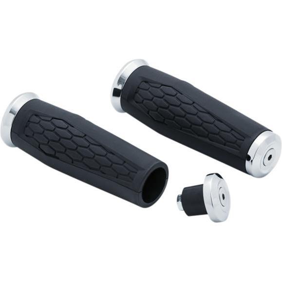 Kuryakyn Hex Grips 5928 Grips, Hex, Aluminum, Chrome, Twist Throttle Compatible, 7/8 in. Bar Diameter, Universal, Pair