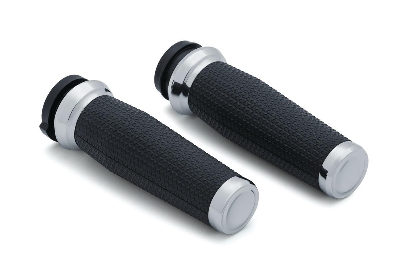 Kuryakyn Thresher Grips 5942 Grips, Thresher, Aluminum, Chrome, Twist Throttle Compatible, 1 in. Bar Diameter, Harley-Davidson®, Pair