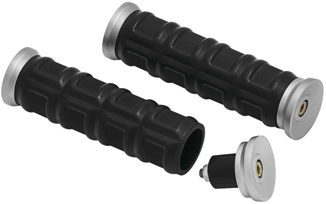 Kuryakyn Dillinger Grips 6676 Grips, Dillinger, Rubber/Aluminum, Silver, Twist Throttle Compatible, 1 in. Bar Diameter, Universal, Pair