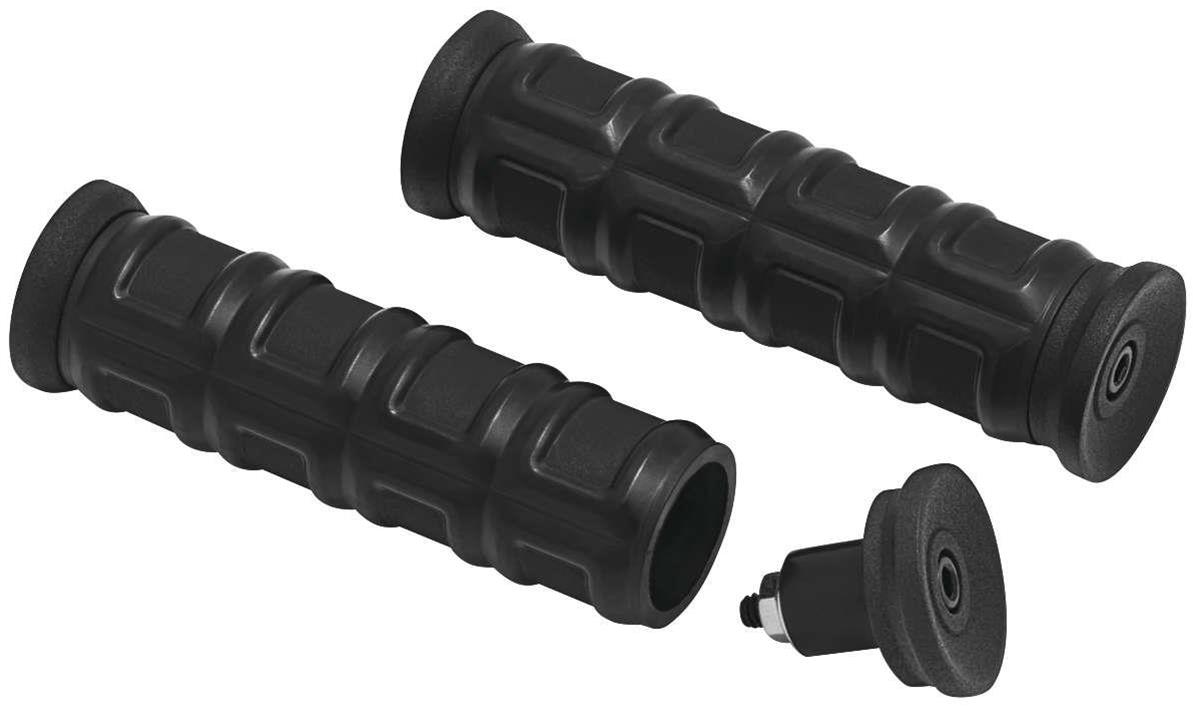 Kuryakyn Dillinger Grips 6679 Grips, Dillinger, Rubber/Aluminum, Satin Black, Twist Throttle Compatible, 7/8 in. Bar Diameter, Universal, Pair