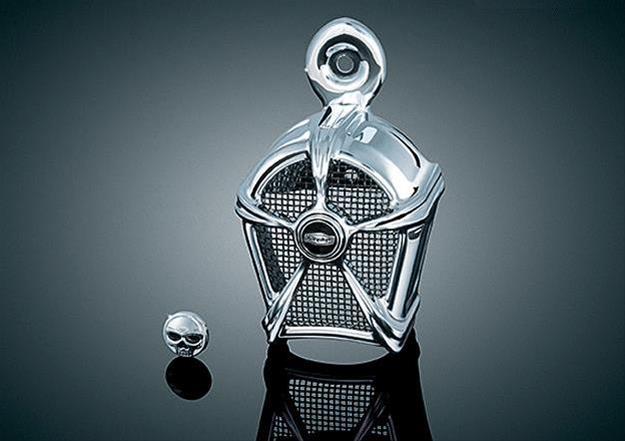 Kuryakyn Mach 2 Horn Covers 7296 Cover, 2, Aluminum/Stainless Steel, Chrome With Black Mesh, Cowbell Horn, Harley-Davidson®, Each