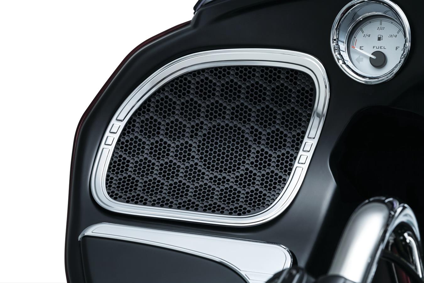 Kuryakyn Tri-Line Speaker Accents KUR7385 Trim Accents, Accents, Front Position, Plastic, Chrome, Harley-Davidson®, Pair