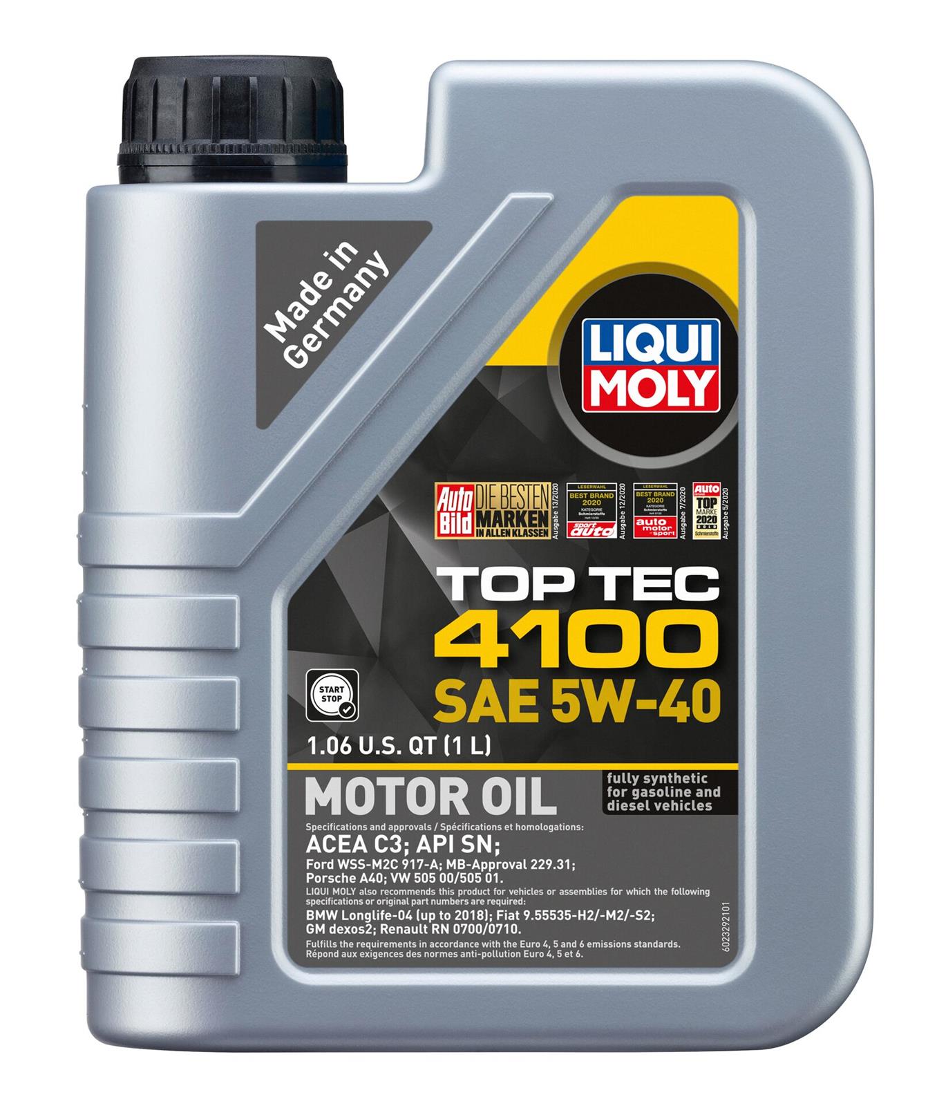 5w40 Liqui Moly Top Tec 4100 Synthetic Motor Oil 2329 5W-40 ,Plastic canister