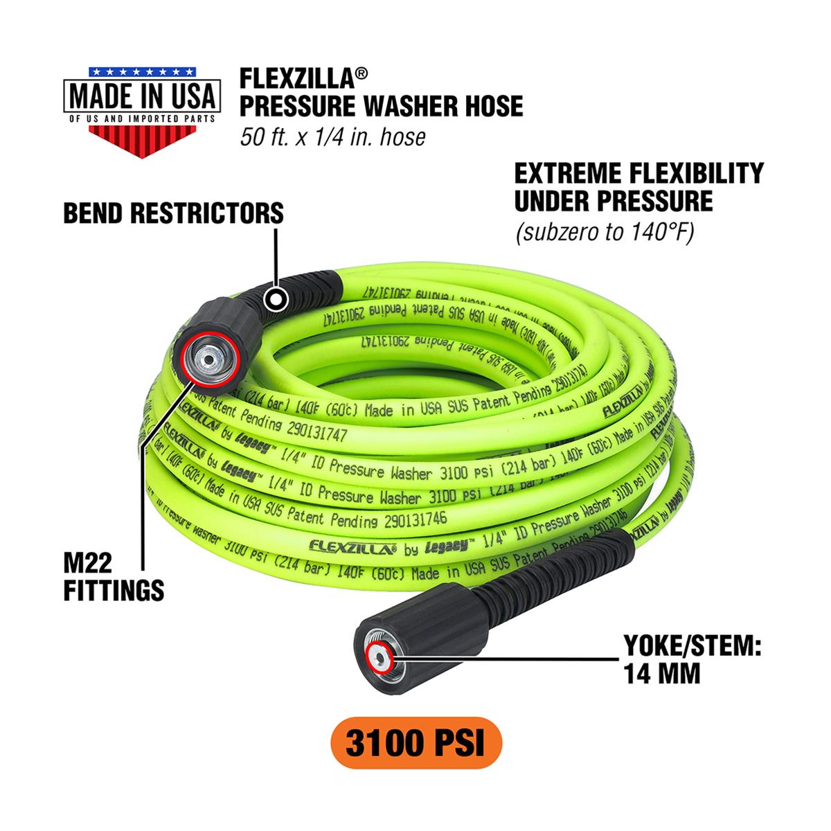 松屋 flk042122 Amazon.com: Flexzilla Pressure Washer Hose with M22 Fittings, 1/4