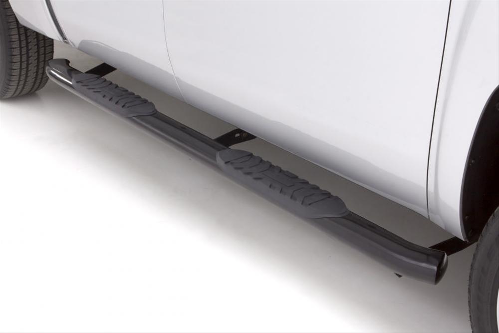Lund 01-13 Chevy Silverado 1500 Crew Cab (Body Mount) 4in. Oval Curved Steel Nerf Bars - Black thumbnail 2