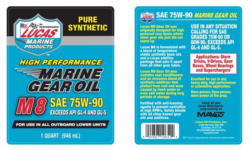 75W90 Lucas M8 Synthetic Marine Gear Oil 10652 Lube, Oil, 75W90, 1 qt., Set of 6 thumbnail 2