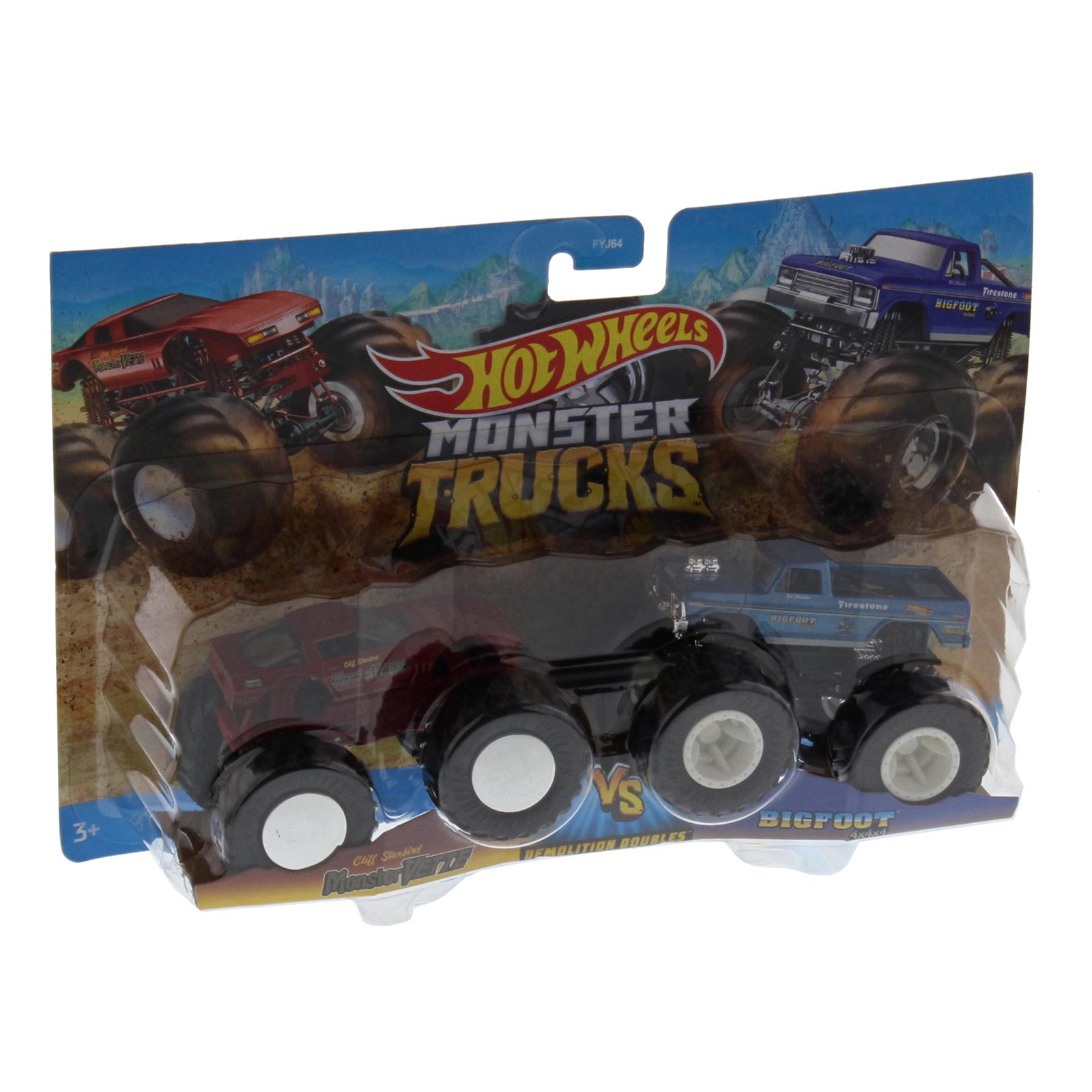 Hot Wheels Monster Trucks 1:64 Scale Demolition Doubles 2-Packs With 2  Vehicles