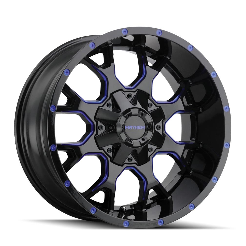 Mayhem Warrior 8015 Series Gloss Black With Prism Blue Wheels 20x10 MAYHEM WARRIOR BLACK W/PRISM BLUE 20X10 8-165.1/8-170 -25MM 130.8MM