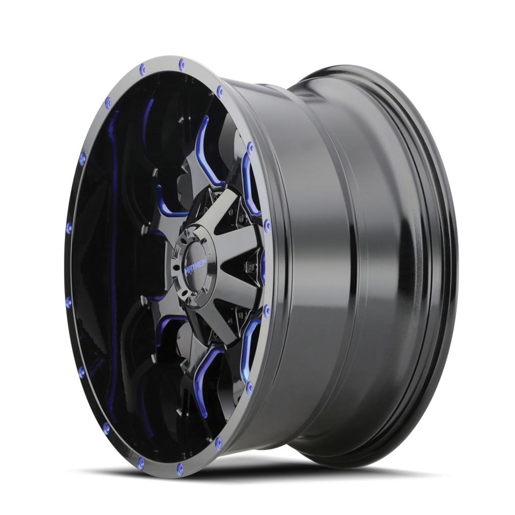 Mayhem Warrior 8015 Series Gloss Black With Prism Blue Wheels 20x10 MAYHEM WARRIOR BLACK W/PRISM BLUE 20X10 8-165.1/8-170 -25MM 130.8MM thumbnail 3