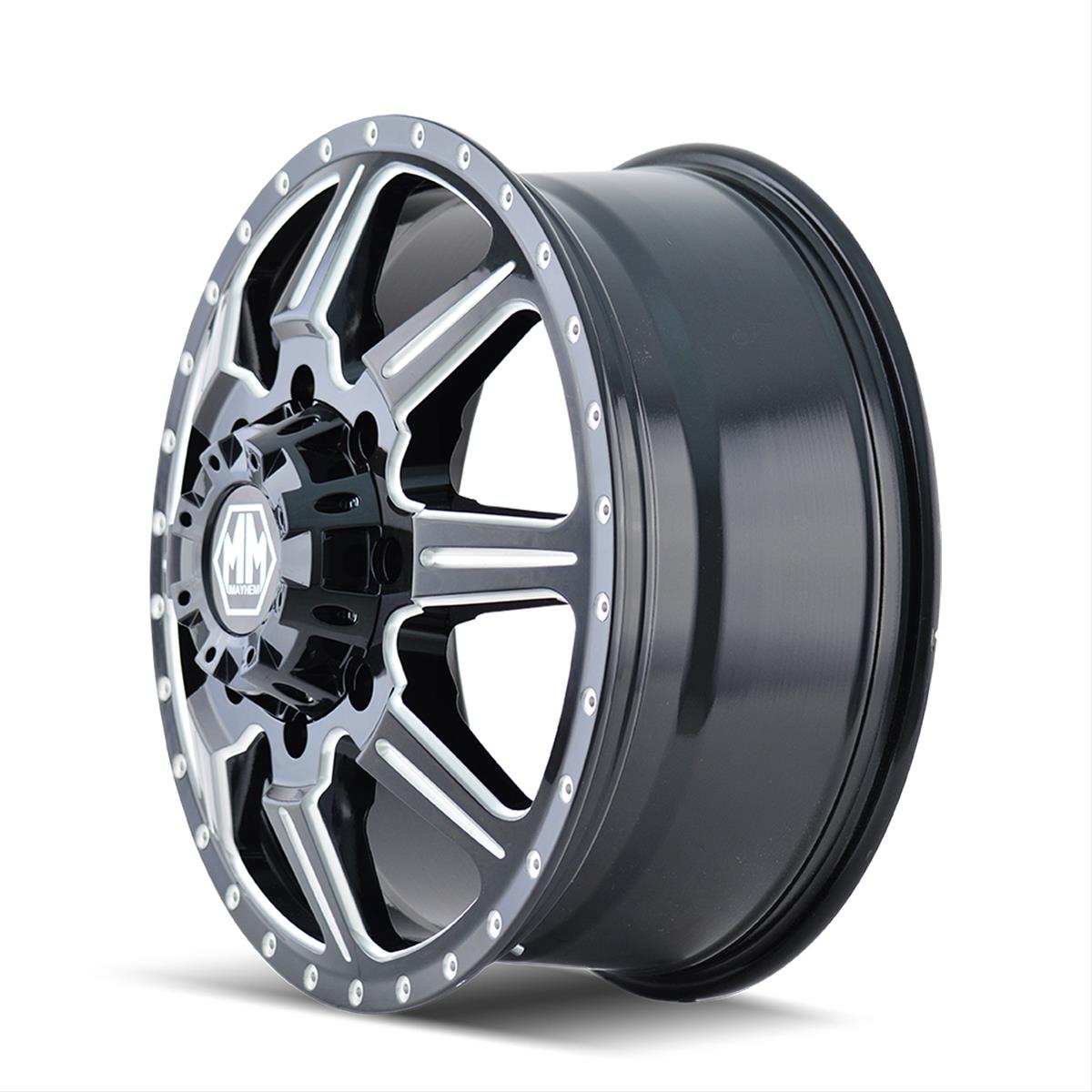 Mayhem Monstir 8101 Series Gloss Black Dually Wheels with Milled Spokes 22x8.25 Wheel, MONSTIR FRONT BLACK/MILLED SPOKES 22X8.25 8-200 127mm 142mm thumbnail 3