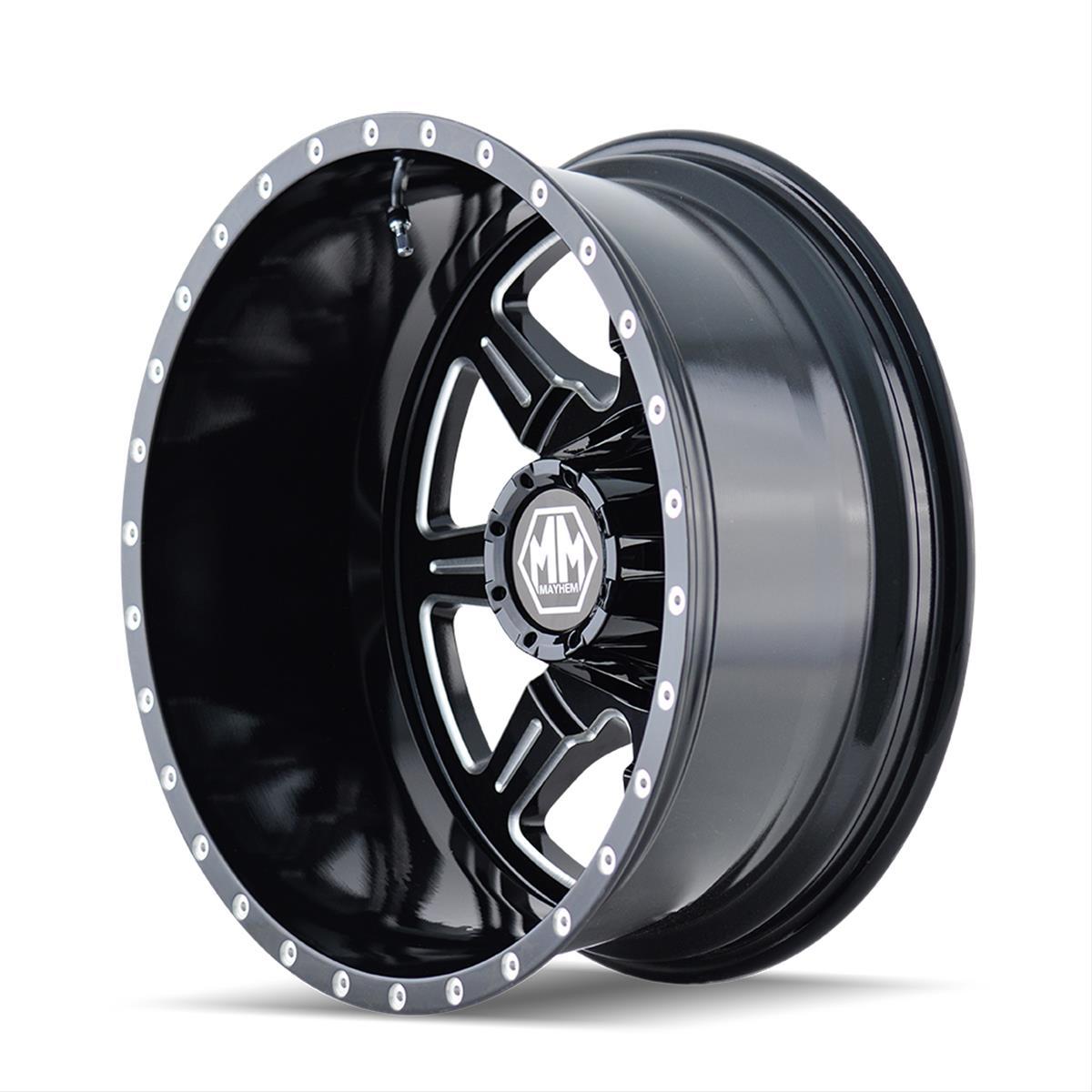 Mayhem Monstir 8101 Series Gloss Black Dually Wheels with Milled Spokes 22x8.25 Wheel, MONSTIR FRONT BLACK/MILLED SPOKES 22X8.25 8-200 127mm 142mm thumbnail 4