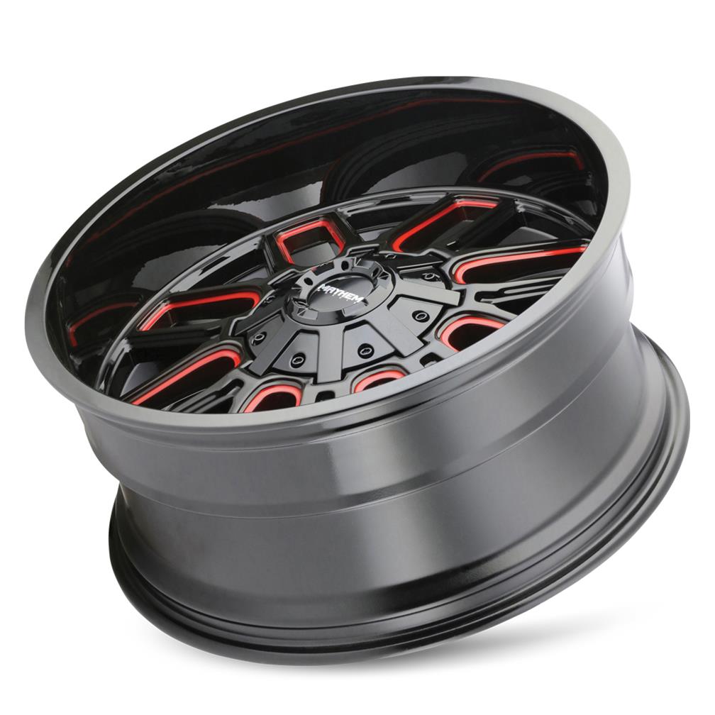Mayhem Cogent 8107 Gloss Black Wheels with Prism Red Accent 17x9 MAYHEM COGENT BLACK W/PRISM RED 17X9 8-165.1/8-170 -12MM 130.8MM thumbnail 2