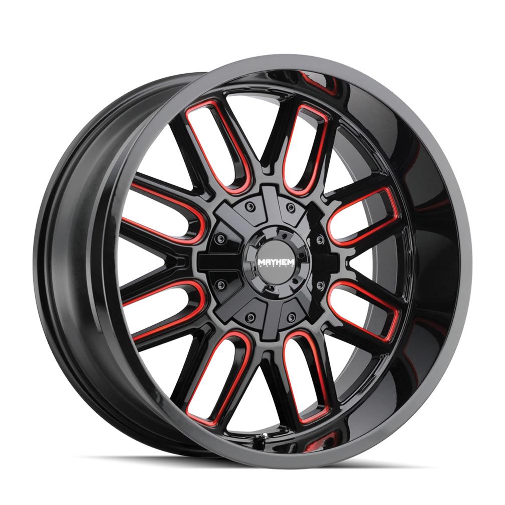 Mayhem Cogent 8107 Gloss Black Wheels with Prism Red Accent 17x9 MAYHEM COGENT BLACK W/PRISM RED 17X9 8-165.1/8-170 -12MM 130.8MM