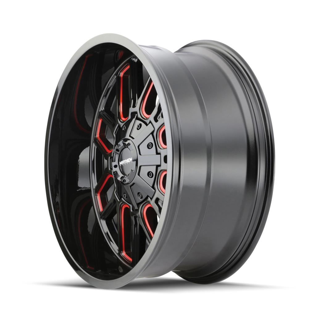 Mayhem Cogent 8107 Gloss Black Wheels with Prism Red Accent 17x9 MAYHEM COGENT BLACK W/PRISM RED 17X9 8-165.1/8-170 -12MM 130.8MM thumbnail 3