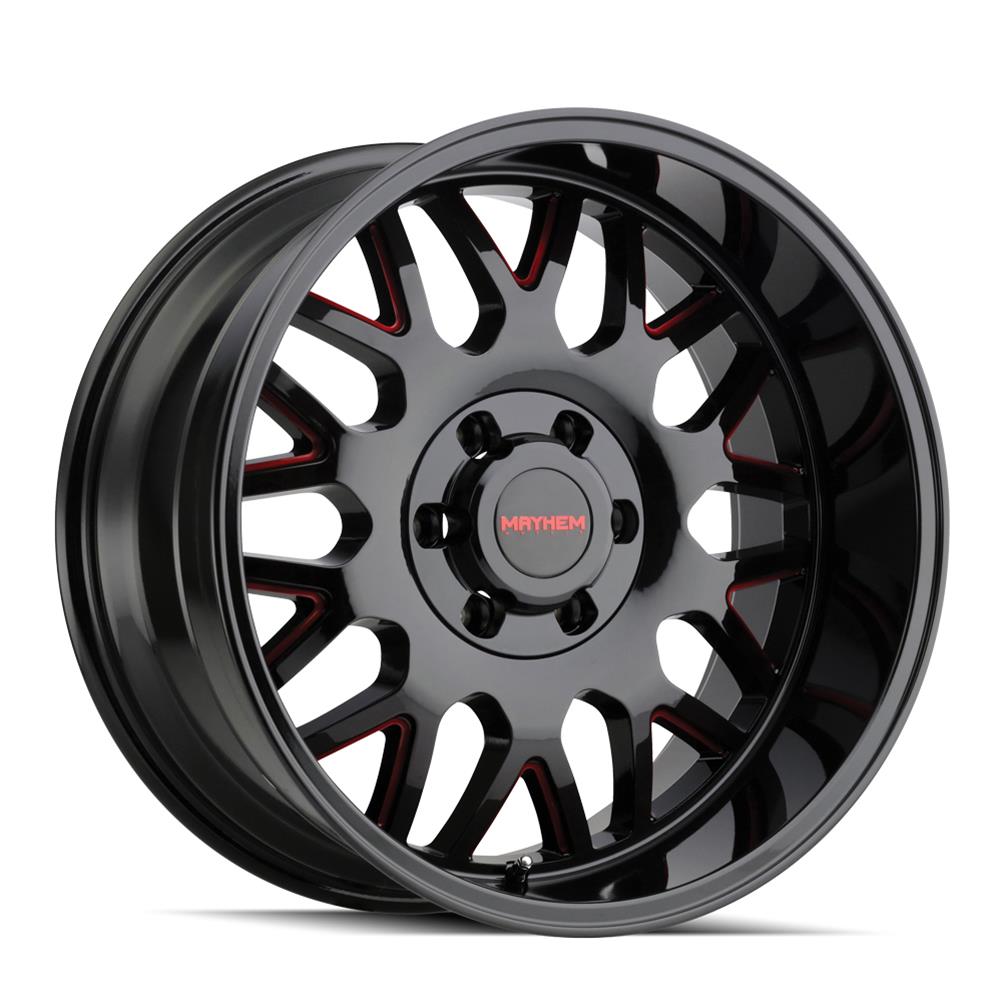 Mayhem Tripwire 8110 Gloss Black Wheel with Prism Red Accents 20x10 MAYHEM TRIPWIRE BLACK W/ PRISM RED 20X10 6-135/6-139.7 -19MM 106MM