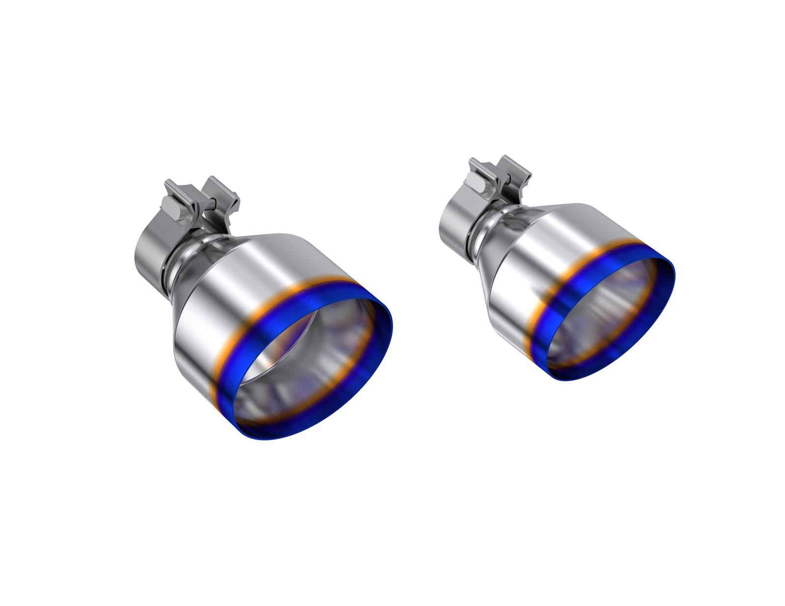 MBRP Performance Exhaust Tips T5202BE T304 Stainless Steel Burnt End Tip; 2.125" ID, 5" OD Out, 7.25" Length, Single Wall Angle Cut, Sold In Pairs