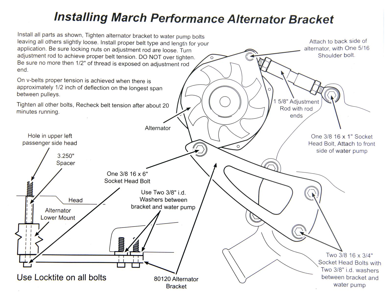 March Performance Alternator Brackets P80120-06 Bracket, Alternator, Steel, Chrome, Passenger Side, Mid-Mount, Chevy, Long Pump, Kit thumbnail 3