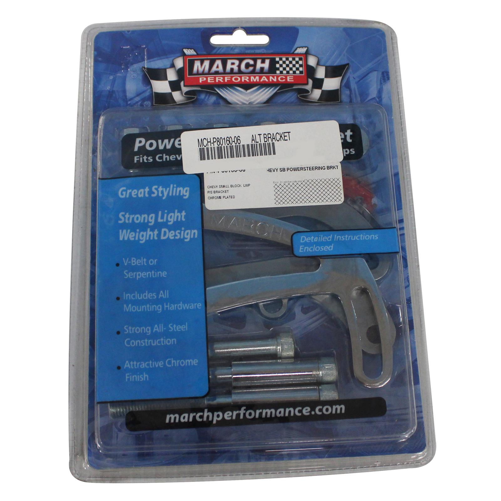 March Performance Power Steering Bracket SBC Chrome