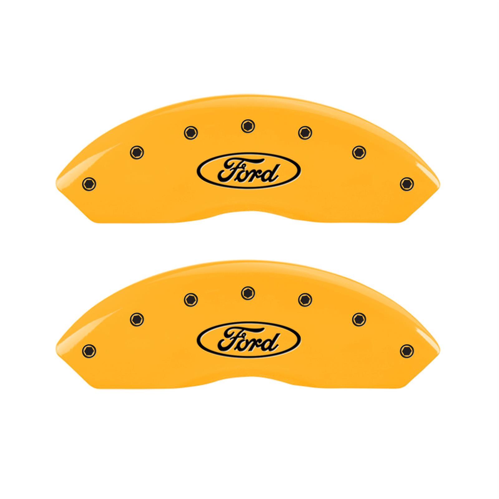 MGP 4 Caliper Covers Engraved Front & Rear MGP Yellow Finish Black Char 2019 Lincoln Continental