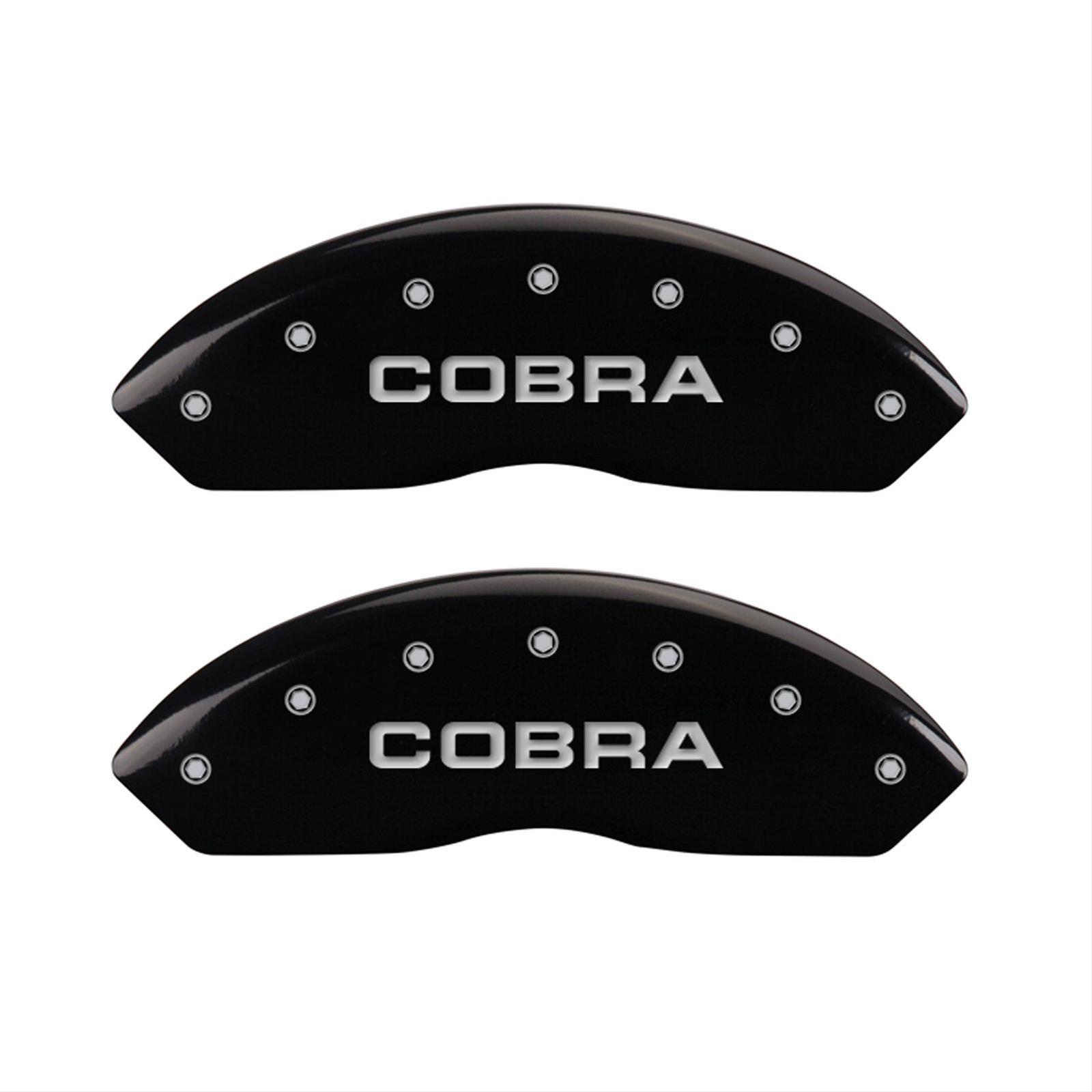 MGP 4 Caliper Covers Engraved Front Cobra Engraved Rear Snake Black finish silver ch