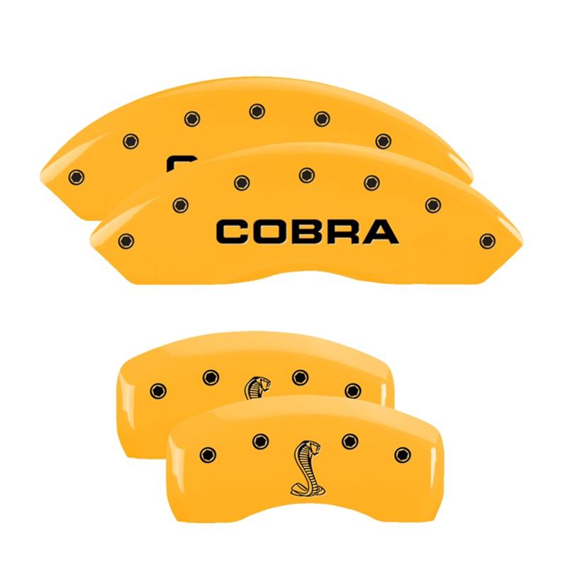 MGP 4 Caliper Covers Engraved Front Cobra Rear Snake Yellow Finish Black Char 2003 Ford Mustang thumbnail 3