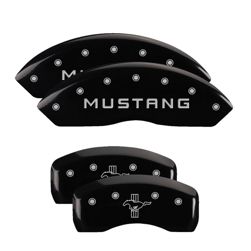 MGP 4 Caliper Covers Engraved Front Mustang Engraved Rear Bar & Pony Black finish silver ch thumbnail 3