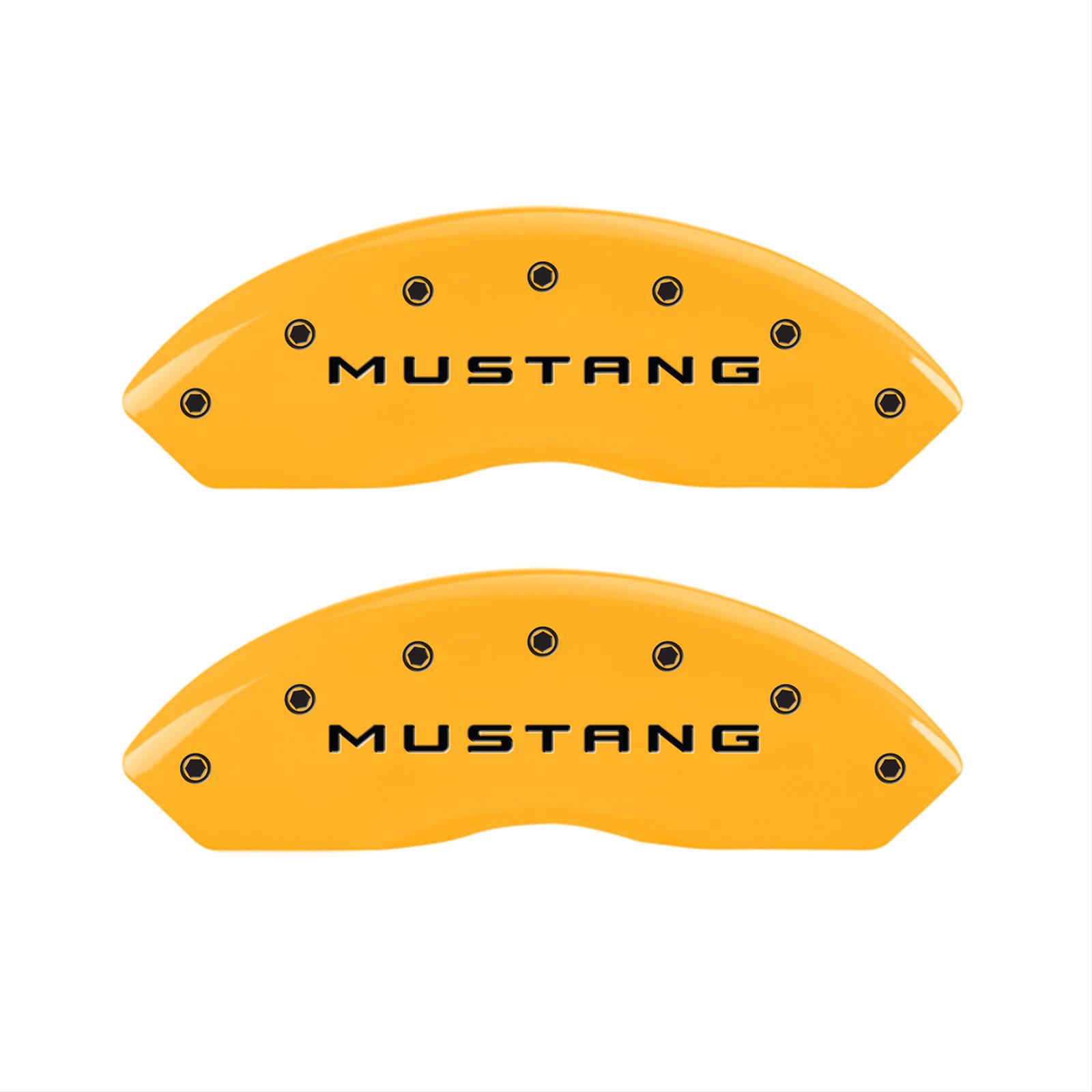 MGP 4 Caliper Covers Engraved Front Mustang Rear Bar & Pony Yellow Finish Blk Char 2004 Ford Mustang