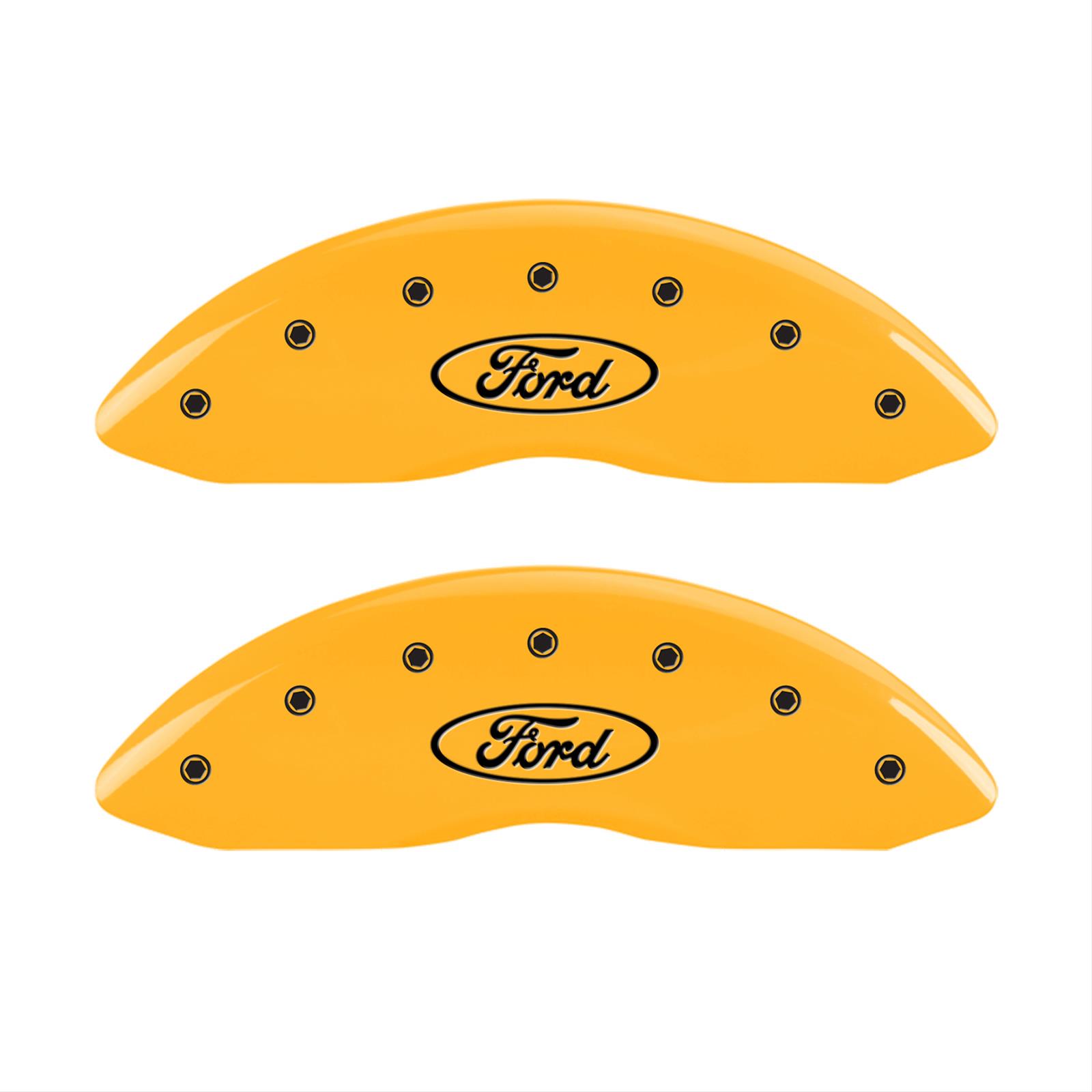 MGP 4 Caliper Covers Engraved Front & Rear MGP Yellow Finish Black Char 2010 Dodge Ram 2500