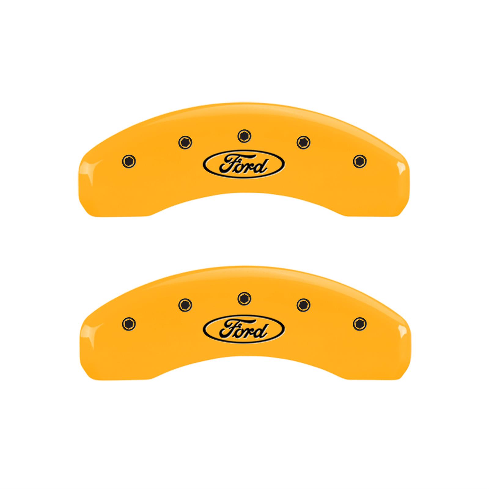 MGP 4 Caliper Covers Engraved Front & Rear Oval logo/Ford Yellow finish black ch