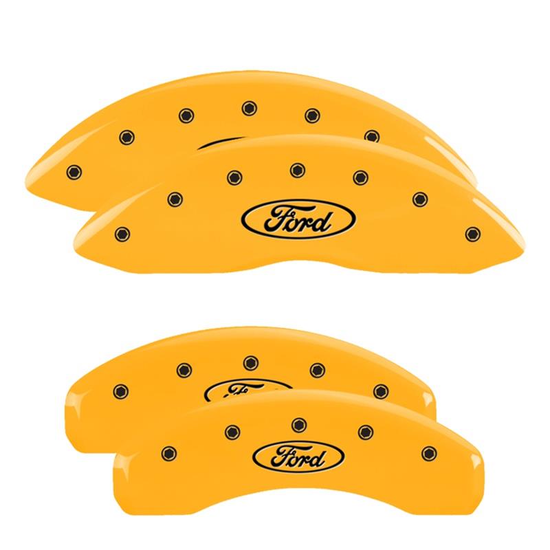 MGP 4 Caliper Covers Engraved Front & Rear Oval logo/Ford Yellow finish black ch thumbnail 3