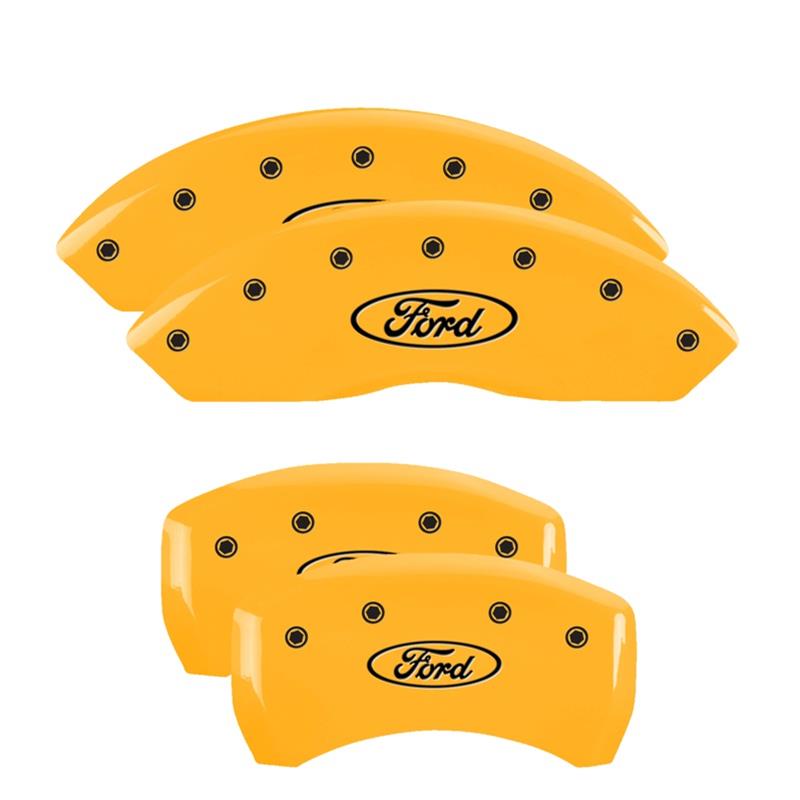MGP 4 Caliper Covers Engraved Front & Rear Oval logo/Ford Yellow finish black ch thumbnail 3