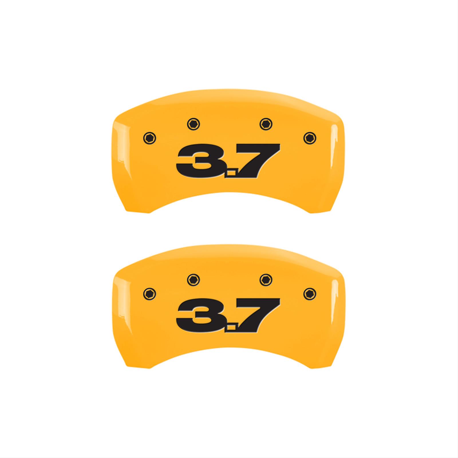 MGP 4 Caliper Covers Engraved Front Mustang Engraved Rear 37 Yellow finish black ch thumbnail 2