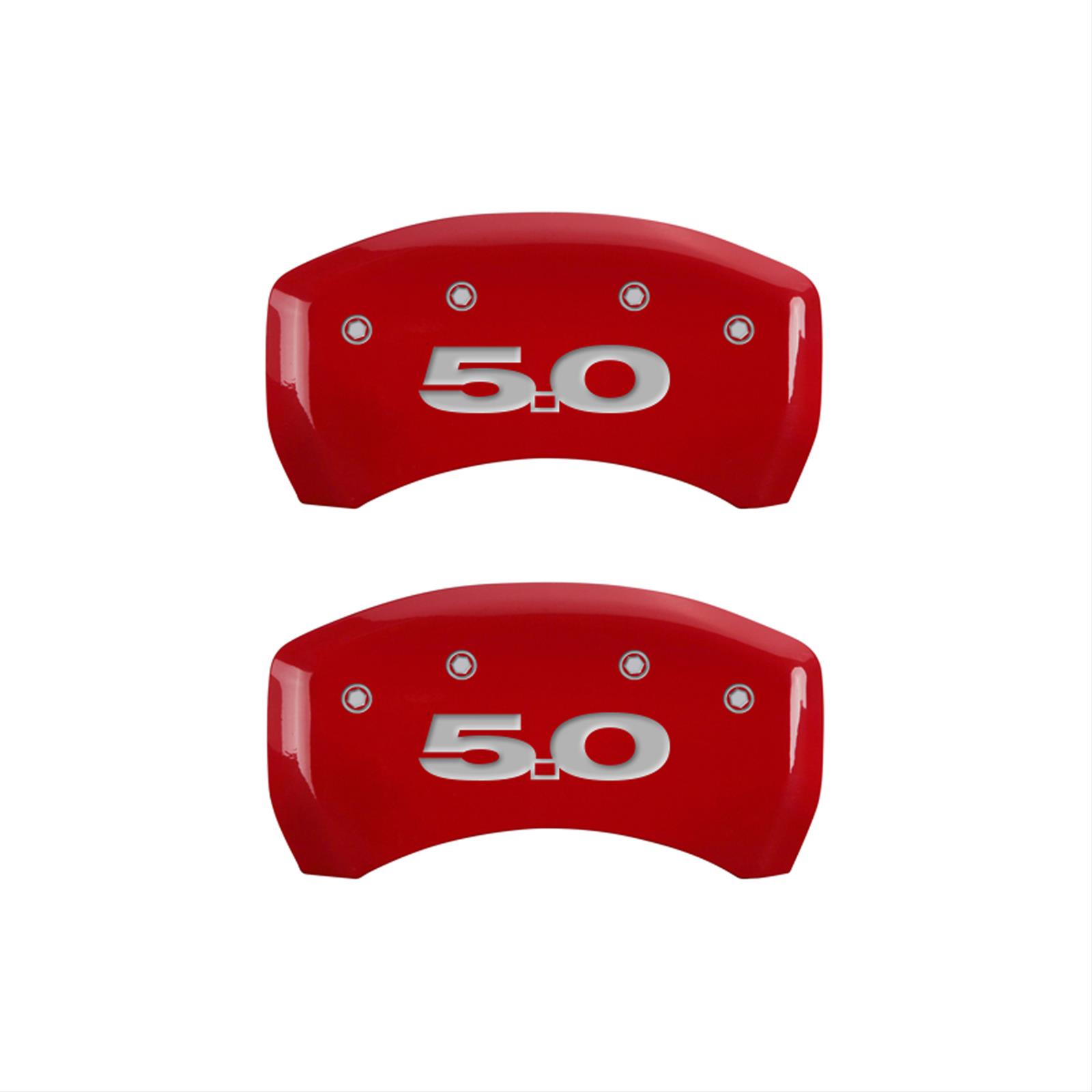 MGP 4 Caliper Covers Engraved Front Mustang Engraved Rear 50 Red finish silver ch thumbnail 2