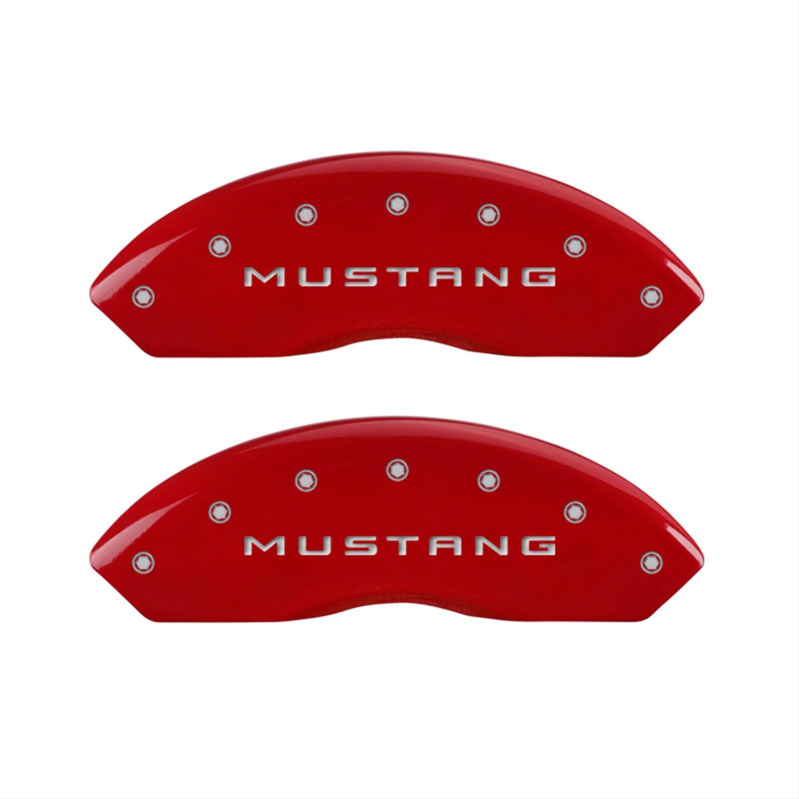 MGP 4 Caliper Covers Engraved Front Mustang Engraved Rear 50 Red finish silver ch