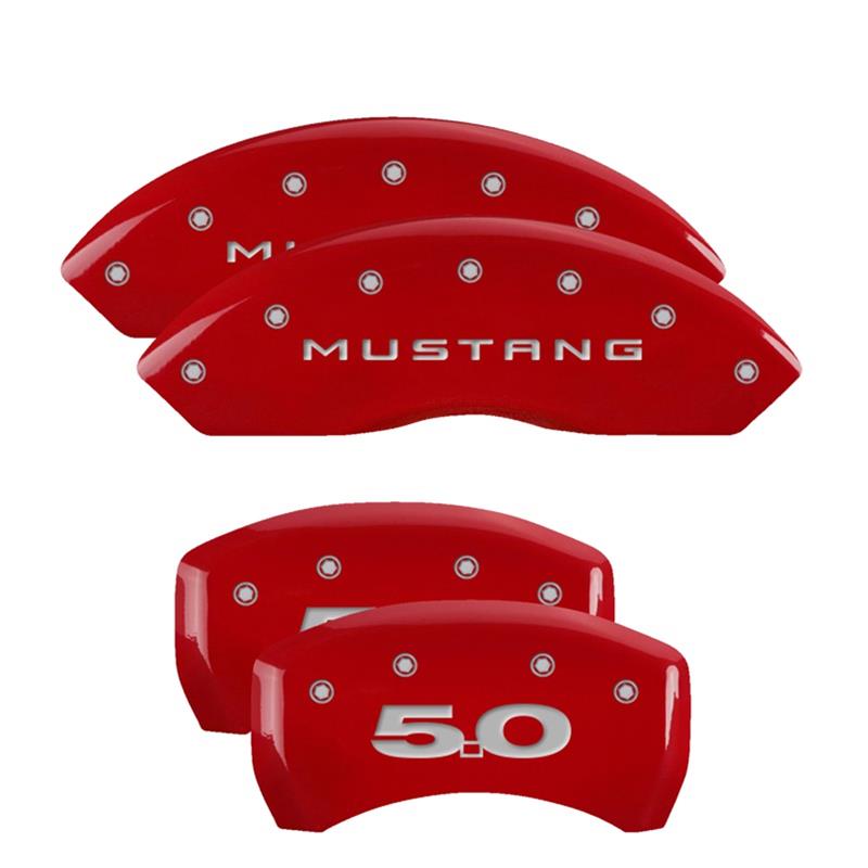 MGP 4 Caliper Covers Engraved Front Mustang Engraved Rear 50 Red finish silver ch thumbnail 3