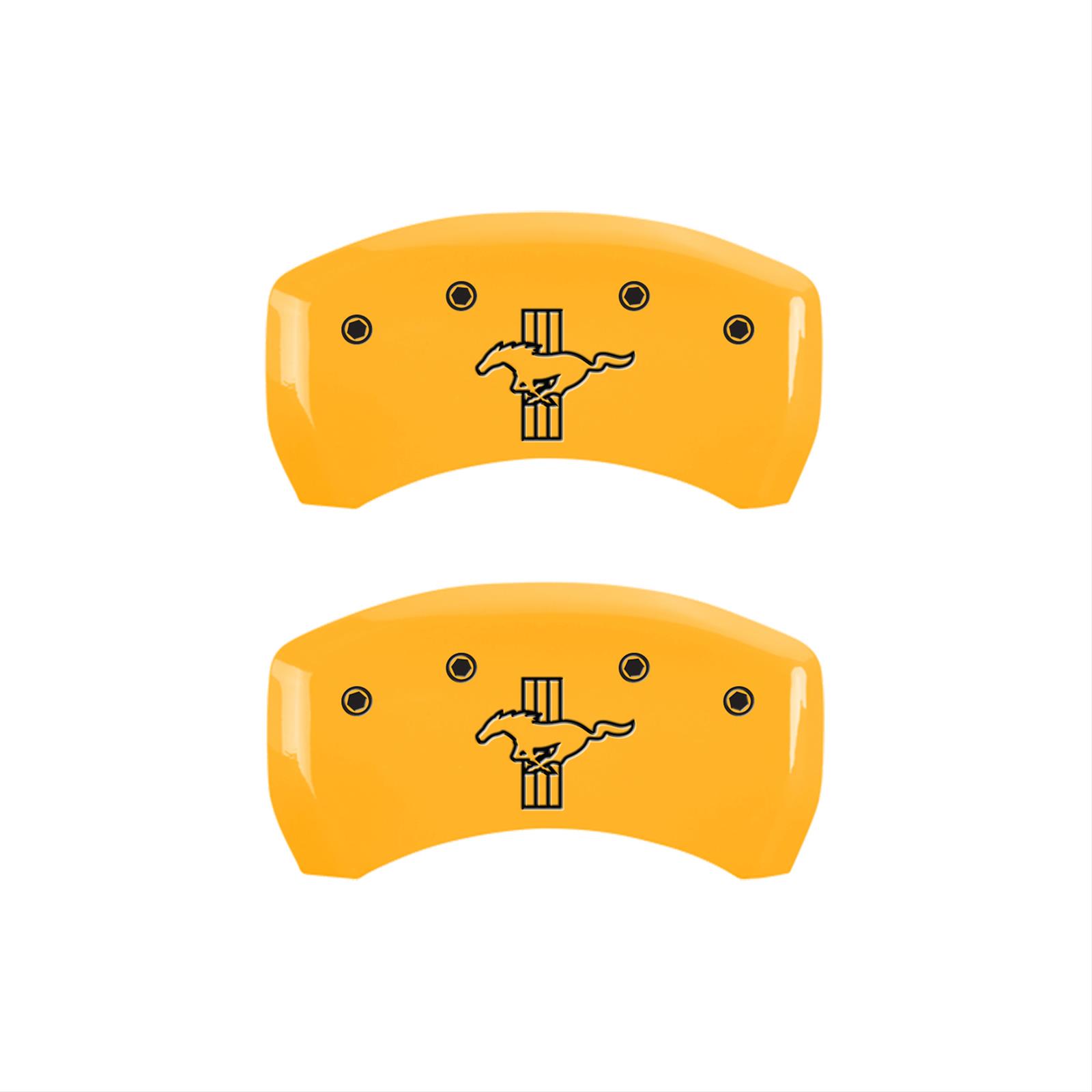 MGP 4 Caliper Covers Engraved Front Mustang Engraved Rear Bar & Pony Yellow finish black ch thumbnail 2