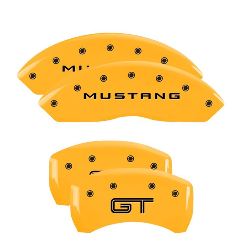 MGP 4 Caliper Covers Engraved Front Mustang Engraved Rear GT Yellow finish black ch thumbnail 2
