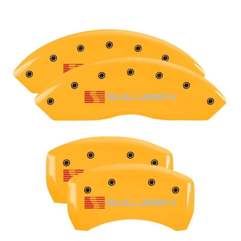 MGP Caliper Covers Brake 10198SSLNYL Set of 4 caliper covers, Engraved Front: Saleen - Engraved Rear: Saleen, Yellow powder coat finish, black characters