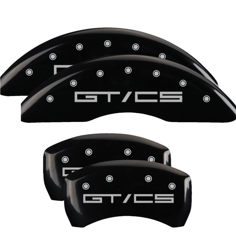 MGP Black Caliper Covers for 2015-2023 MUSTANG - 10201SGTCBK Set of 4 caliper covers, Engraved Front: GT/CS Egraved Rear: GT/CS, powder coat finish, silver characters