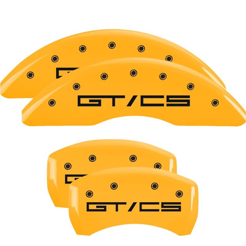 MGP Yellow Caliper Covers for 2015-2023 MUSTANG - 10201SGTCYL Set of 4 caliper covers, Engraved Front: GT/CS Egraved Rear: GT/CS, powder coat finish, black characters