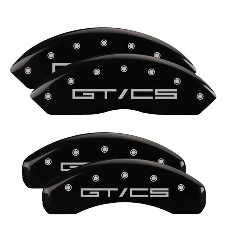 MGP Black Caliper Covers for 2015-2023 MUSTANG - 10202SGTCBK Set of 4 caliper covers, Engraved Front: GT/CS Egraved Rear: GT/CS, powder coat finish, silver characters