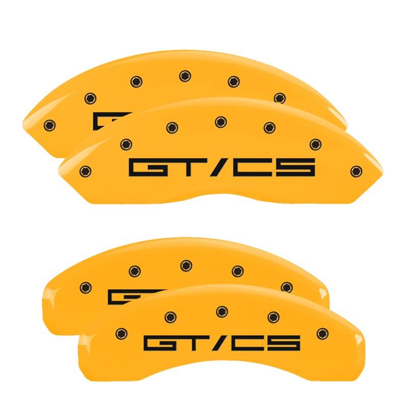 MGP Yellow Caliper Covers for 2015-2023 MUSTANG - 10202SGTCYL Set of 4 caliper covers, Engraved Front: GT/CS Egraved Rear: GT/CS, powder coat finish, black characters